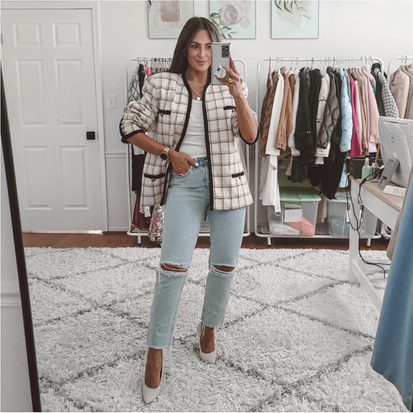 Evan Picone Plaid Tweed Blazer Jacket - Picture 5 of 7